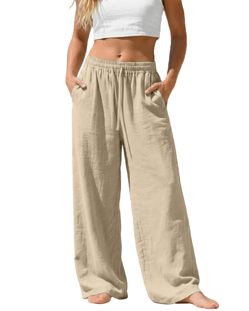 Sadie Pantalón Palazzo Mujer – Lino Ligero con Cintura Elástica y Bolsillos