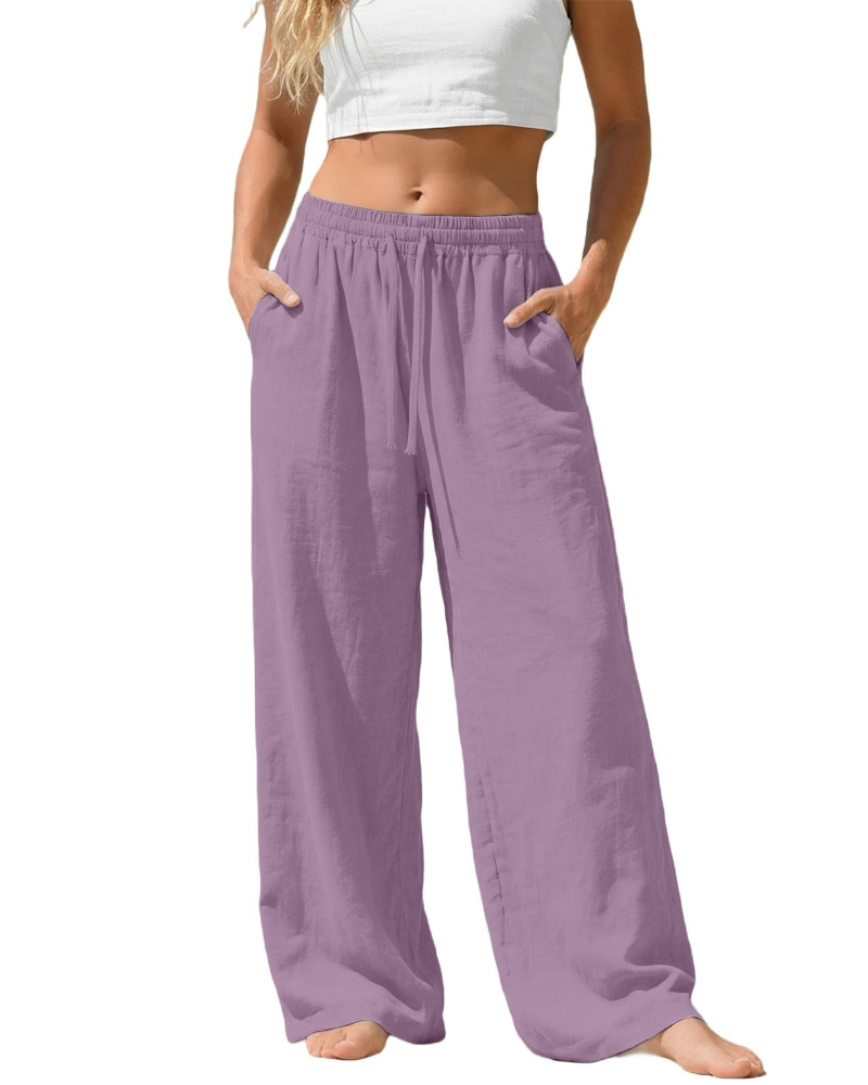 Sadie Pantalón Palazzo Mujer – Lino Ligero con Cintura Elástica y Bolsillos
