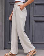 Evelyn Pantalón Lino Mujer – Cintura Alta con Pinzas, Bolsillos y Corte Formal