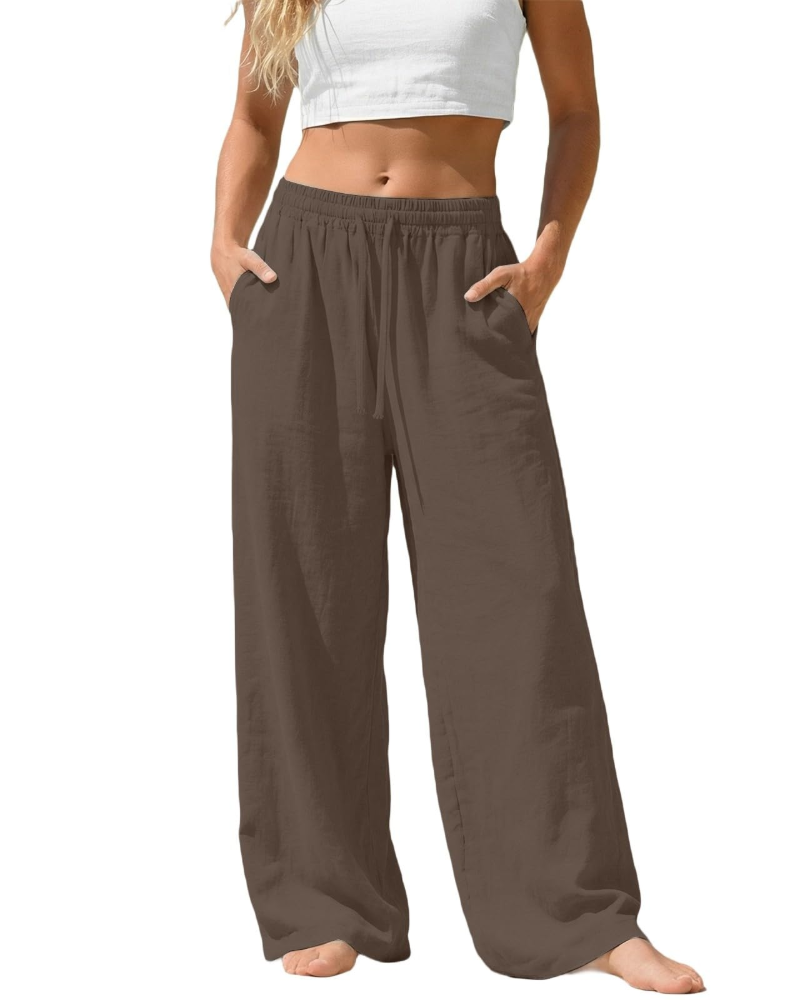 Sadie Pantalón Palazzo Mujer – Lino Ligero con Cintura Elástica y Bolsillos