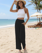 Willow Pantalón Palazzo Mujer – Pierna Ancha con Cintura Elástica y Cordón