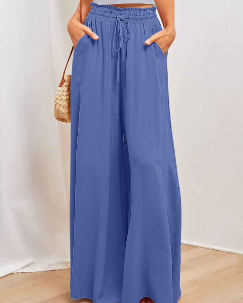 Cora Pantalón Palazzo Mujer – Pierna Ancha con Cordón y Bolsillos