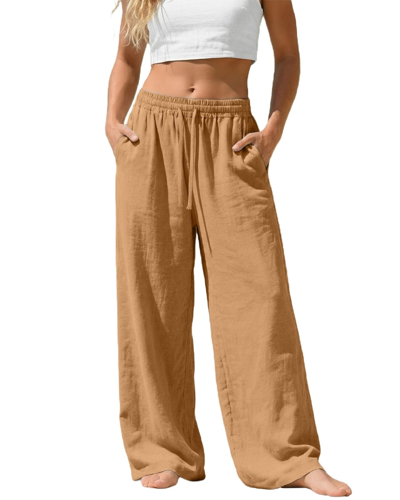 Sadie Pantalón Palazzo Mujer – Lino Ligero con Cintura Elástica y Bolsillos