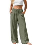 Sadie Pantalón Palazzo Mujer – Lino Ligero con Cintura Elástica y Bolsillos