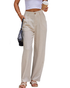 Evelyn Pantalón Lino Mujer – Cintura Alta con Pinzas, Bolsillos y Corte Formal