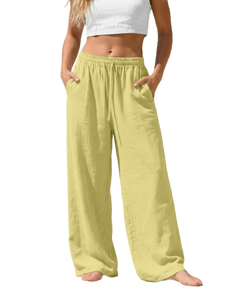 Sadie Pantalón Palazzo Mujer – Lino Ligero con Cintura Elástica y Bolsillos