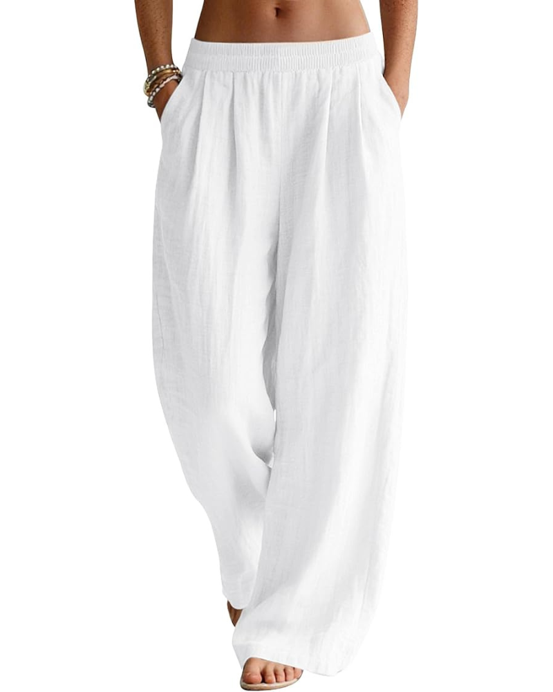 Jasmine Pantalón Palazzo Mujer – Lino Algodón con Cintura Elástica y Bolsillos