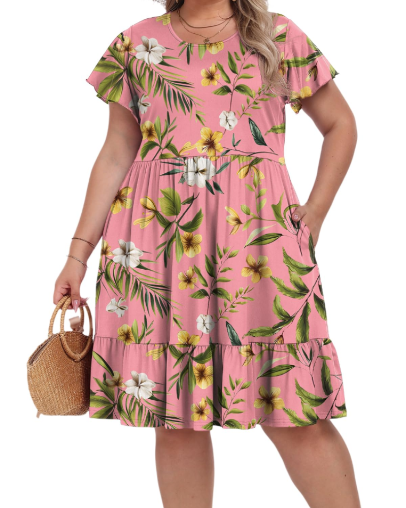Audrey Vestido Midi Talla Grande Mujer – Cintura Alta, Bolsillos y Corte Línea A