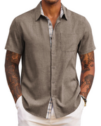 Caleb Camisa Hombre – Manga Corta, Bolsillo, Detalles Cuadros y Corte Regular