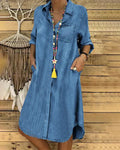Morgane Robe chemise en denim pour femme – Robe en jean élégante décontractée