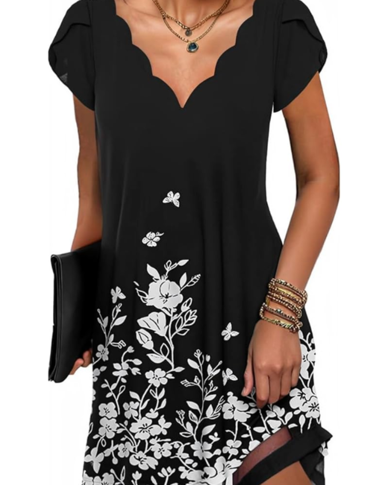 Ariana Vestido Túnica Mujer – Cuello en V, Manga Corta y Bajo Fluido
