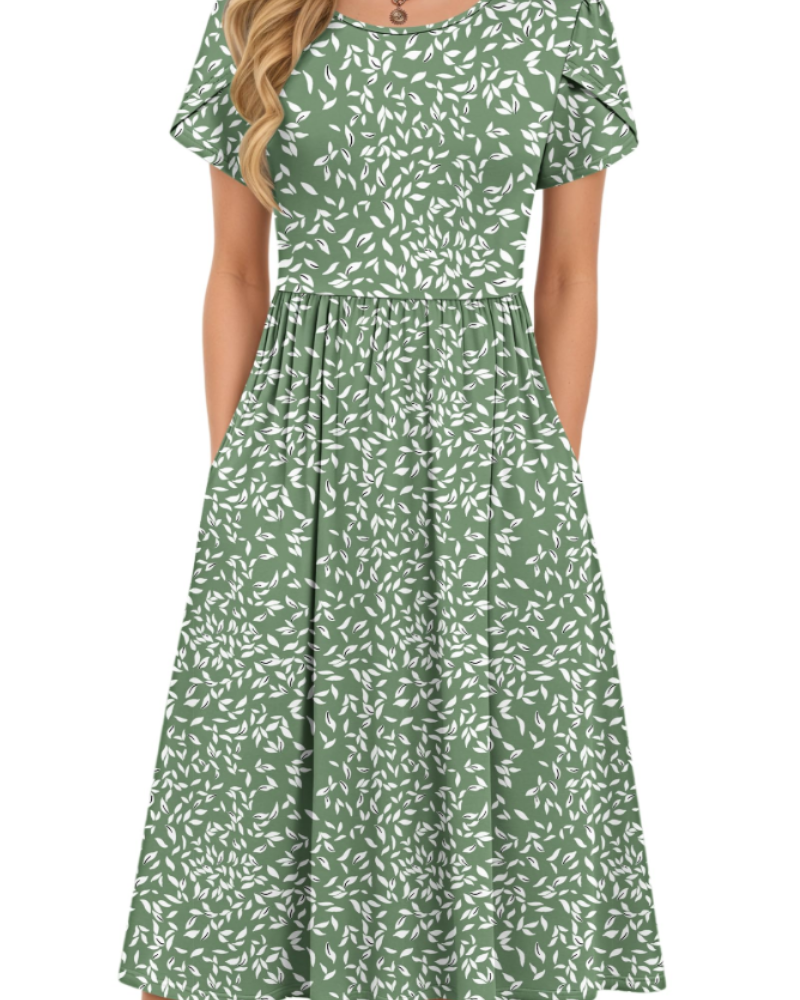 Isabelle Vestido Midi Verano Mujer – Cintura Elástica, Mangas Pétalo y Bolsillos