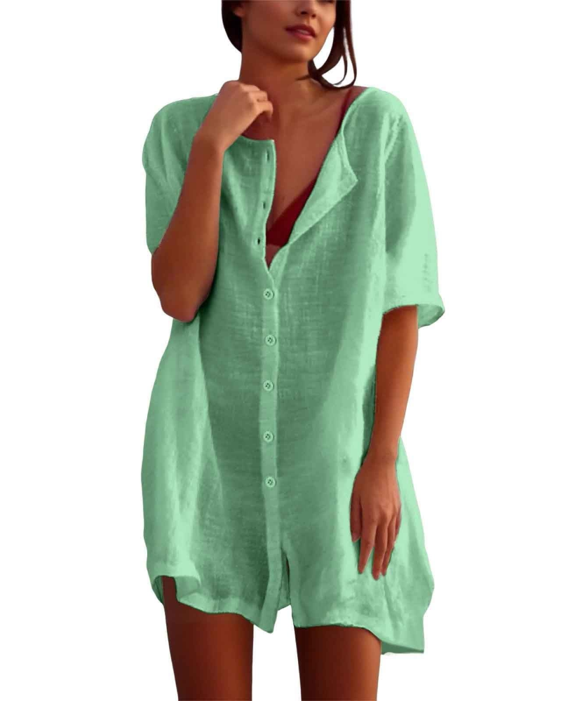Clara Vestido Playero Mujer – Túnica Ligera, Cuello Redondo y Aberturas Laterales