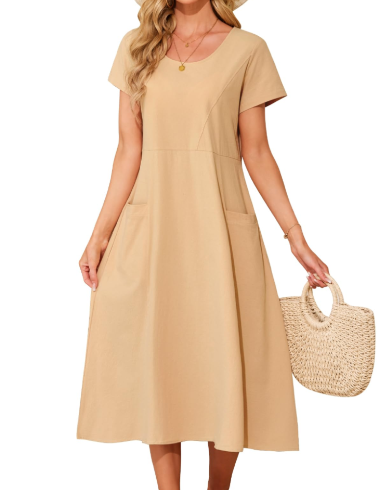Nora Vestido Midi Algodón Mujer – 100% Algodón, Bolsillos y Corte Suelto