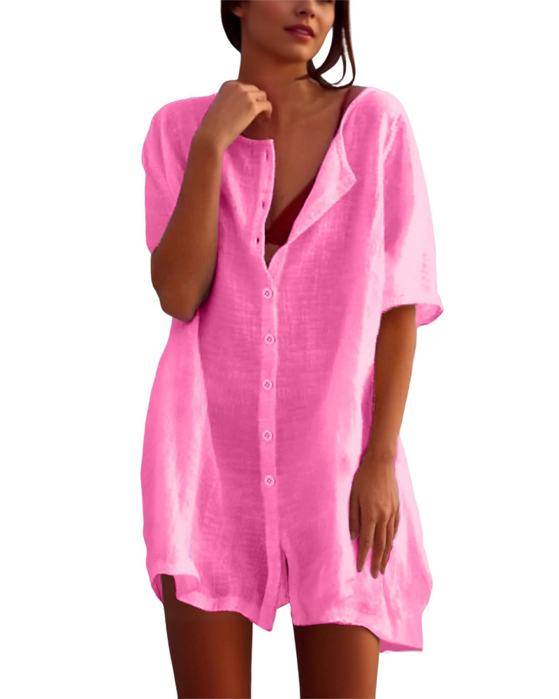 Clara Vestido Playero Mujer – Túnica Ligera, Cuello Redondo y Aberturas Laterales
