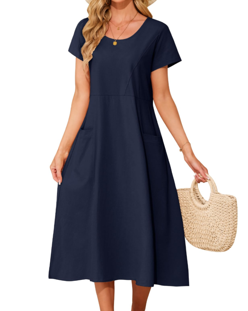Nora Vestido Midi Algodón Mujer – 100% Algodón, Bolsillos y Corte Suelto