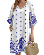 Cecilia Vestido Túnica Boho Mujer – Cuello en V, Borlas, Bolsillos y Manga Media
