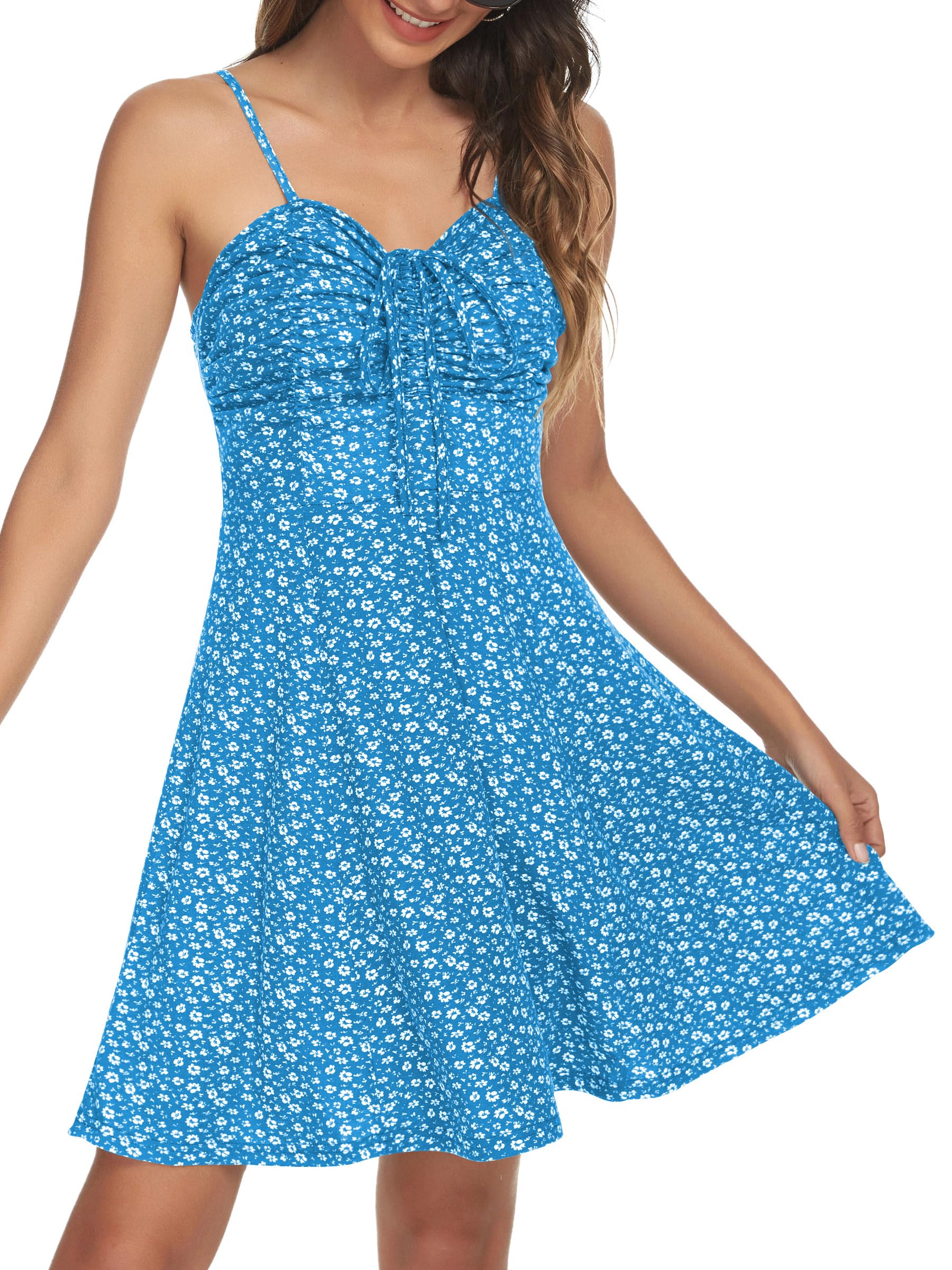Ivy Vestido Mini Floral Mujer – Escote Corazón, Tirantes Finos y Cordón Ajustable