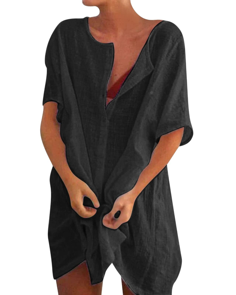 Clara Vestido Playero Mujer – Túnica Ligera, Cuello Redondo y Aberturas Laterales