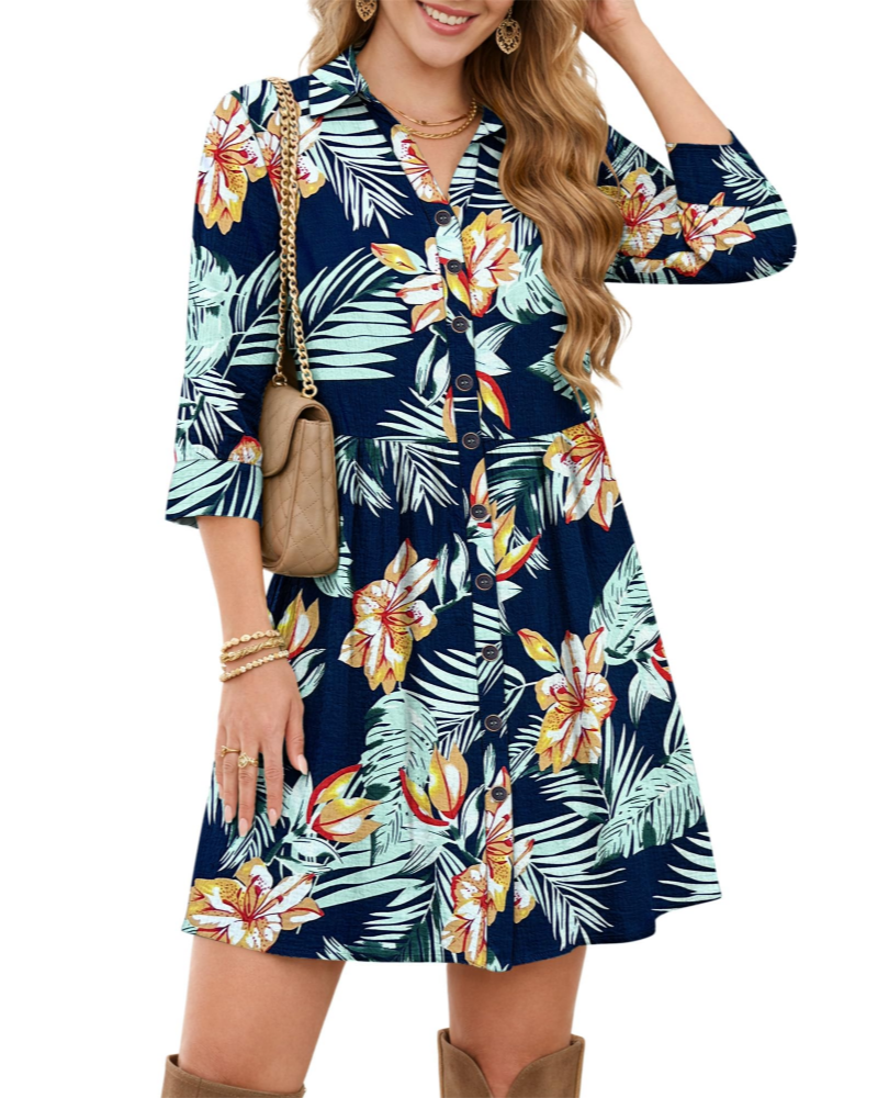 Avery Vestido Camisero Mujer – Cuello en V, Cintura Imperio, Bolsillos y Botones