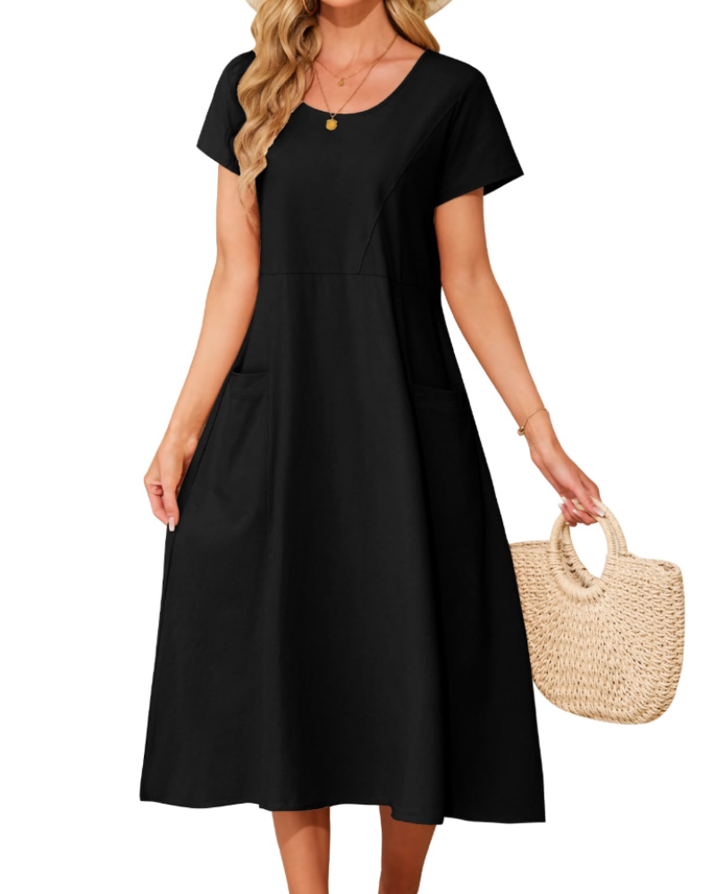 Nora Vestido Midi Algodón Mujer – 100% Algodón, Bolsillos y Corte Suelto