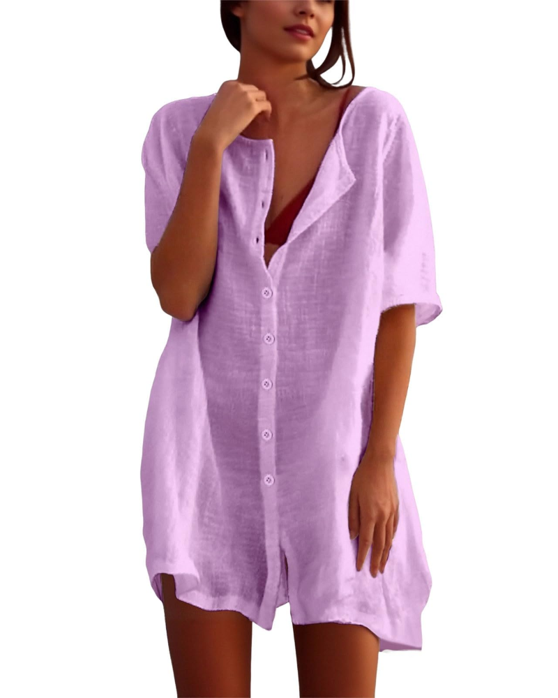 Clara Vestido Playero Mujer – Túnica Ligera, Cuello Redondo y Aberturas Laterales