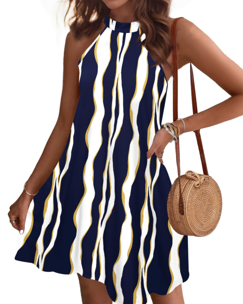 Bianca Vestido Mini Halter Mujer – Espalda Abierta, Bolsillos y Corte Línea A