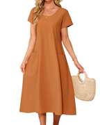 Nora Robe Midi Coton Femme – 100% Coton, Poches et Coupe Ample
