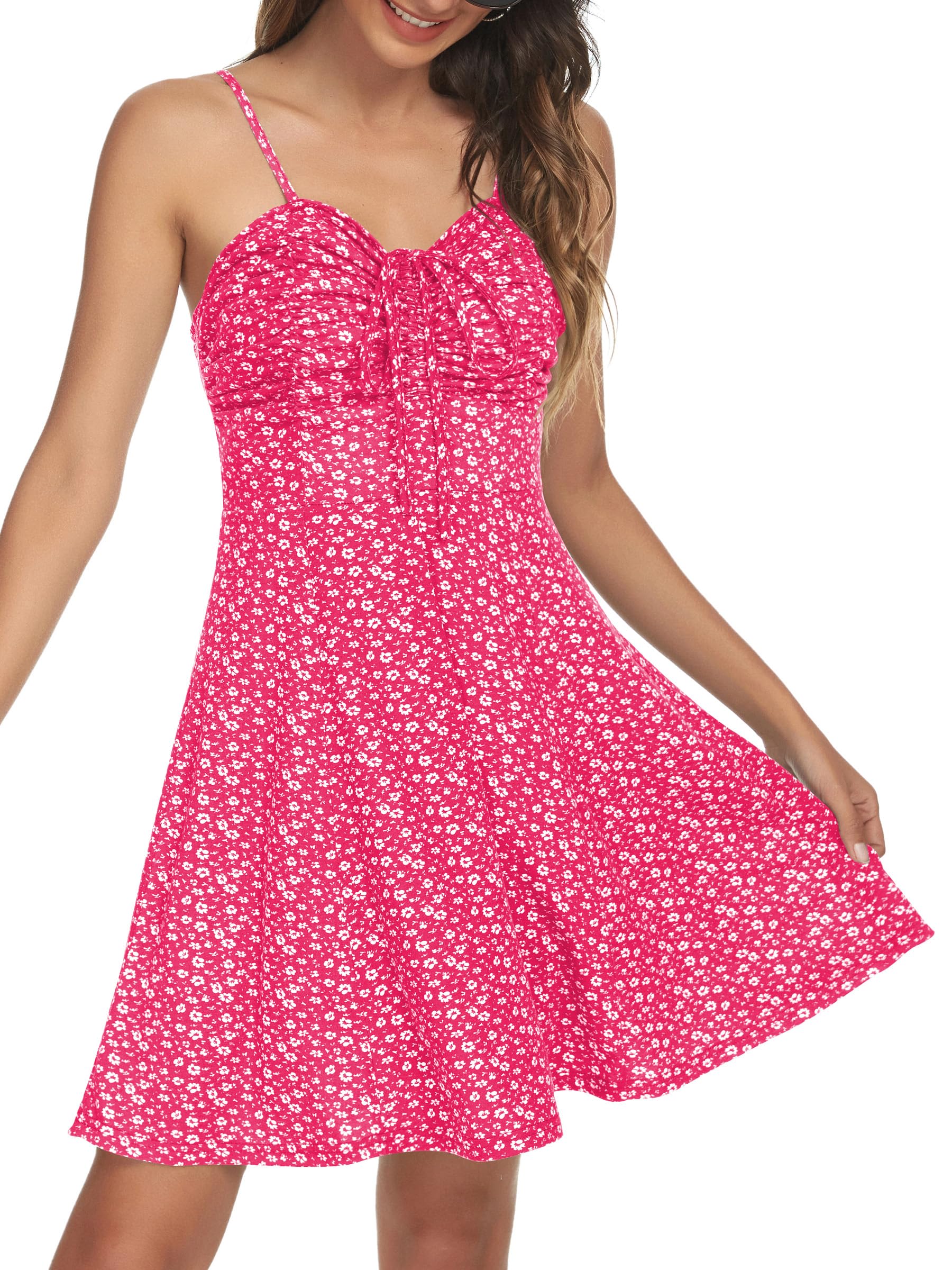 Ivy Vestido Mini Floral Mujer – Escote Corazón, Tirantes Finos y Cordón Ajustable