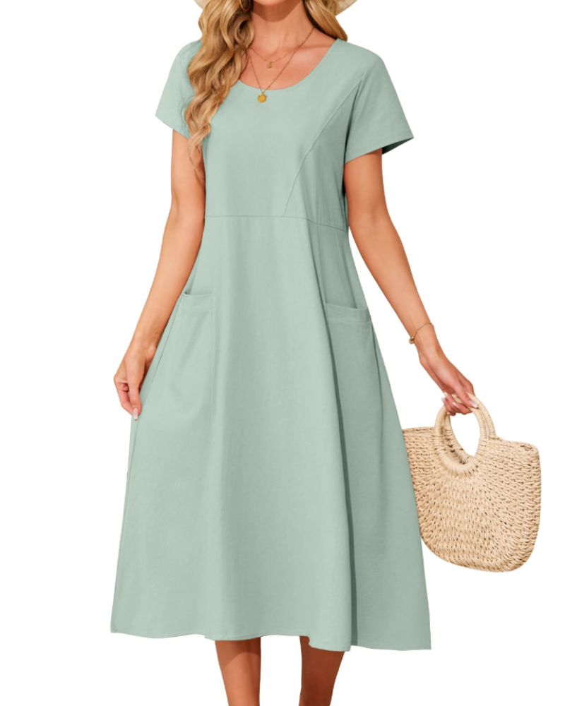 Nora Vestido Midi Algodón Mujer – 100% Algodón, Bolsillos y Corte Suelto