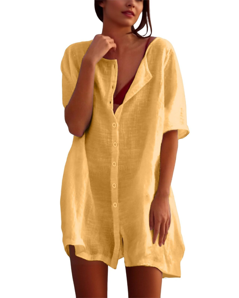 Clara Vestido Playero Mujer – Túnica Ligera, Cuello Redondo y Aberturas Laterales