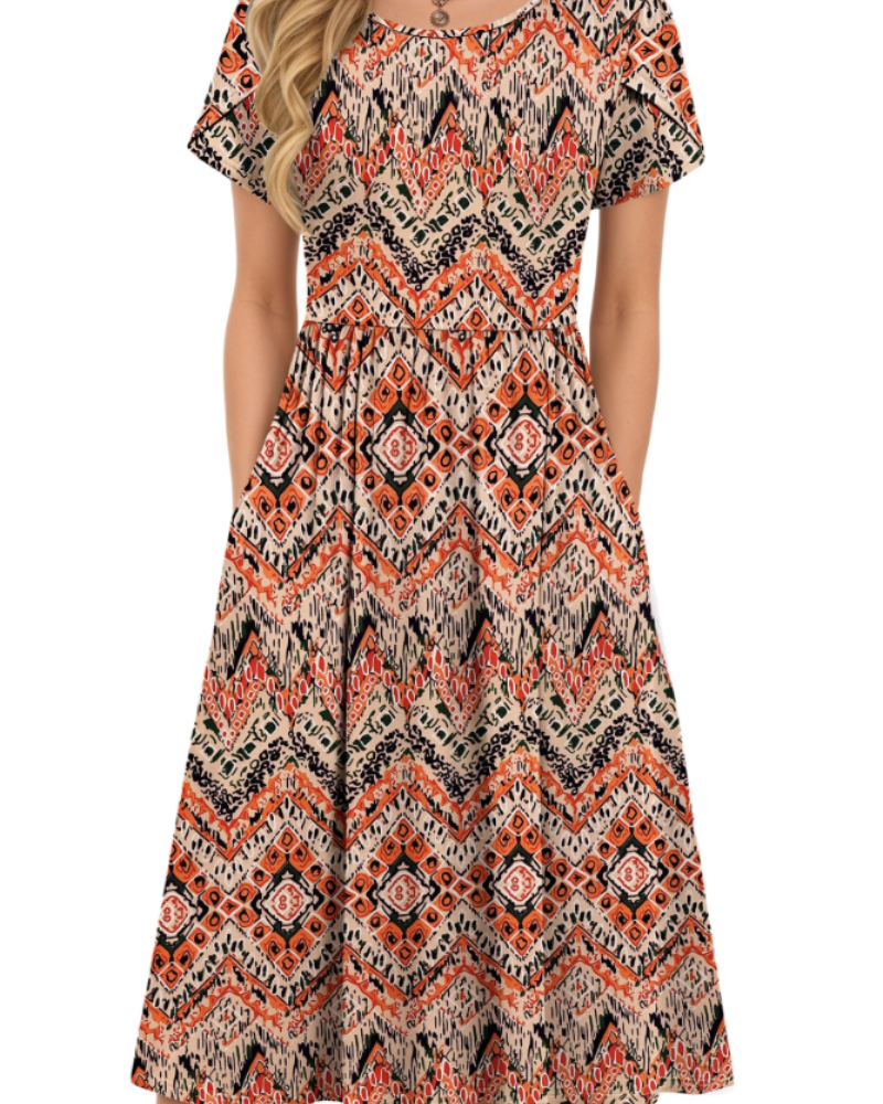 Isabelle Vestido Midi Verano Mujer – Cintura Elástica, Mangas Pétalo y Bolsillos