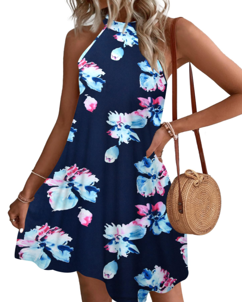 Bianca Vestido Mini Halter Mujer – Espalda Abierta, Bolsillos y Corte Línea A