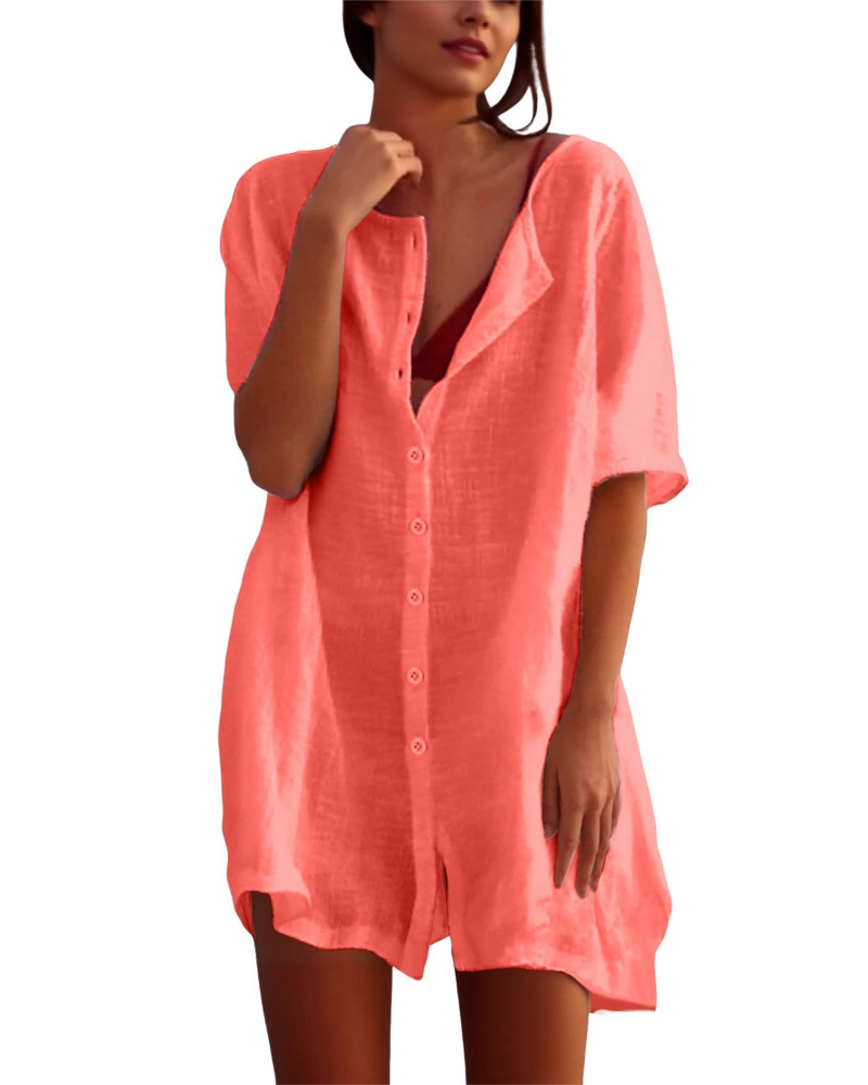 Clara Vestido Playero Mujer – Túnica Ligera, Cuello Redondo y Aberturas Laterales