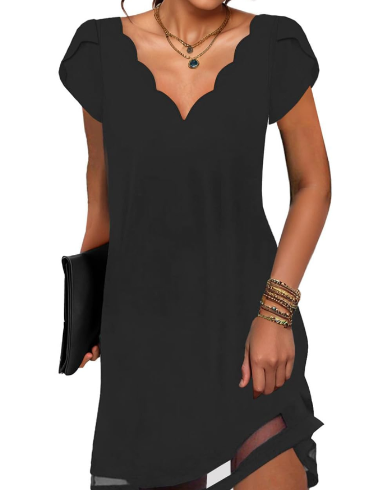 Ariana Vestido Túnica Mujer – Cuello en V, Manga Corta y Bajo Fluido