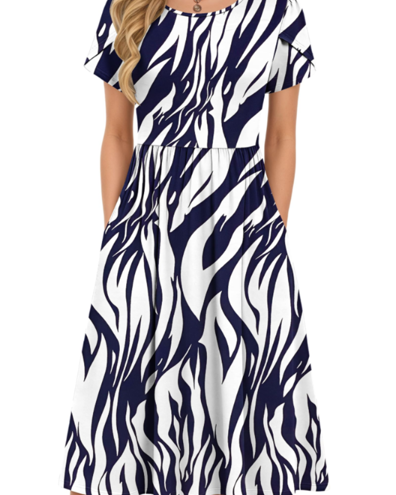 Isabelle Vestido Midi Verano Mujer – Cintura Elástica, Mangas Pétalo y Bolsillos
