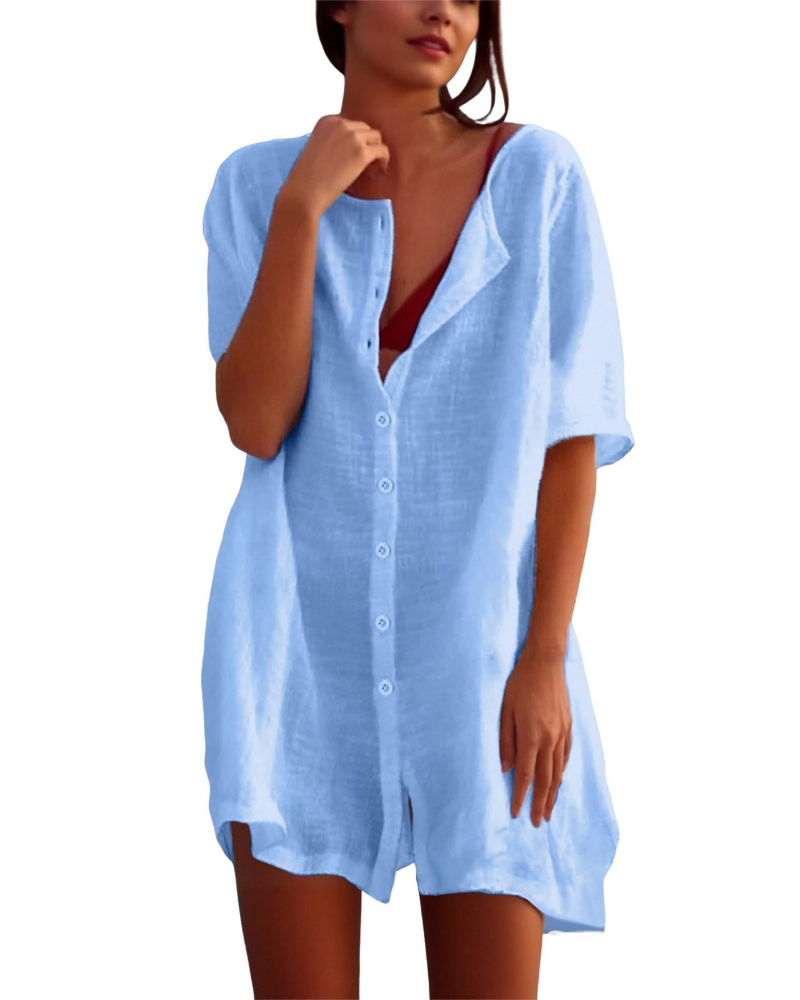 Clara Vestido Playero Mujer – Túnica Ligera, Cuello Redondo y Aberturas Laterales