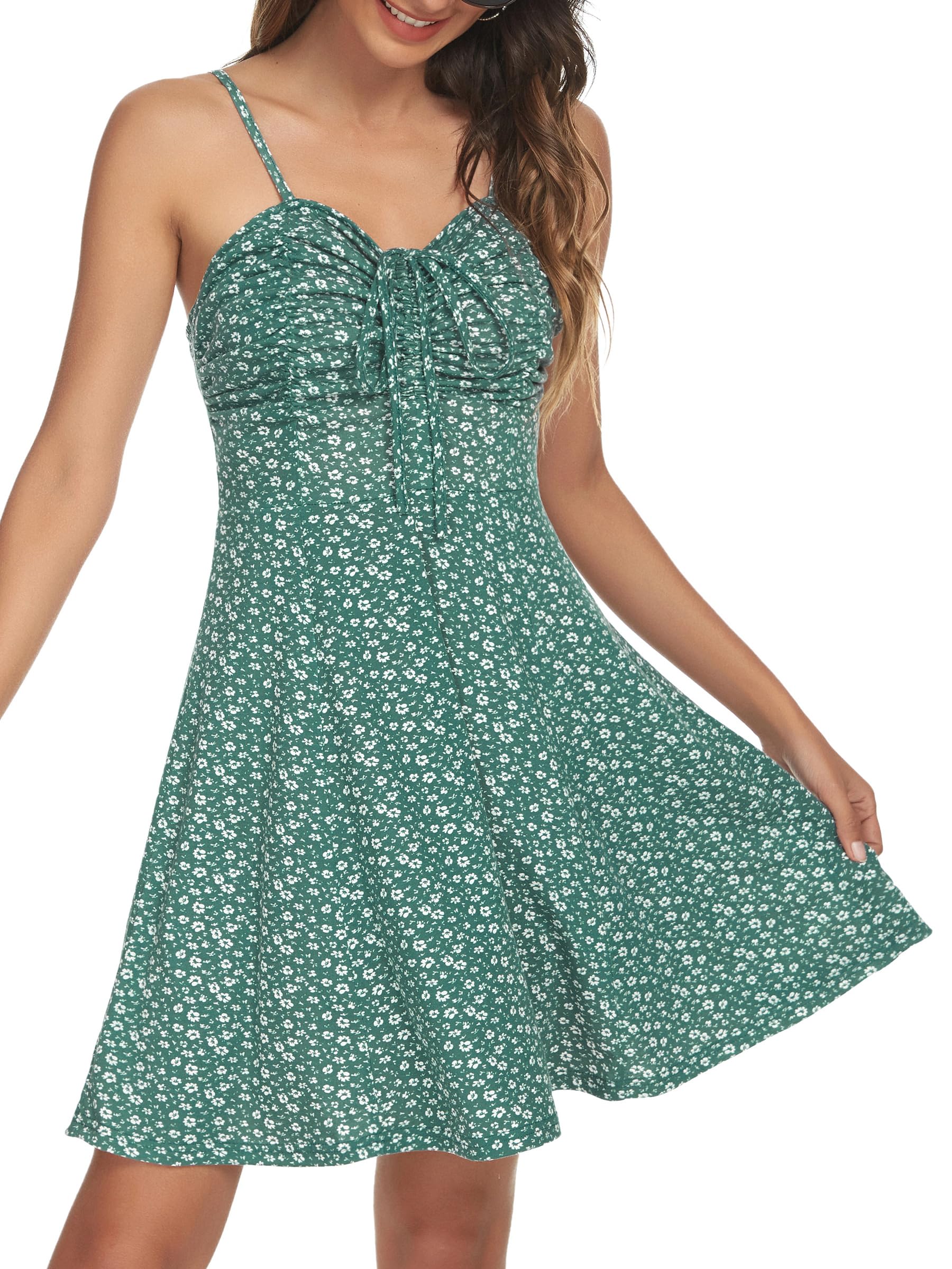 Ivy Vestido Mini Floral Mujer – Escote Corazón, Tirantes Finos y Cordón Ajustable