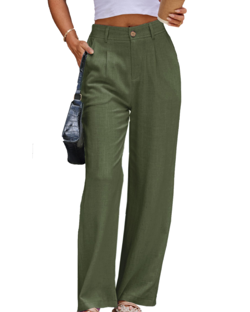 Evelyn Pantalón Lino Mujer – Cintura Alta con Pinzas, Bolsillos y Corte Formal