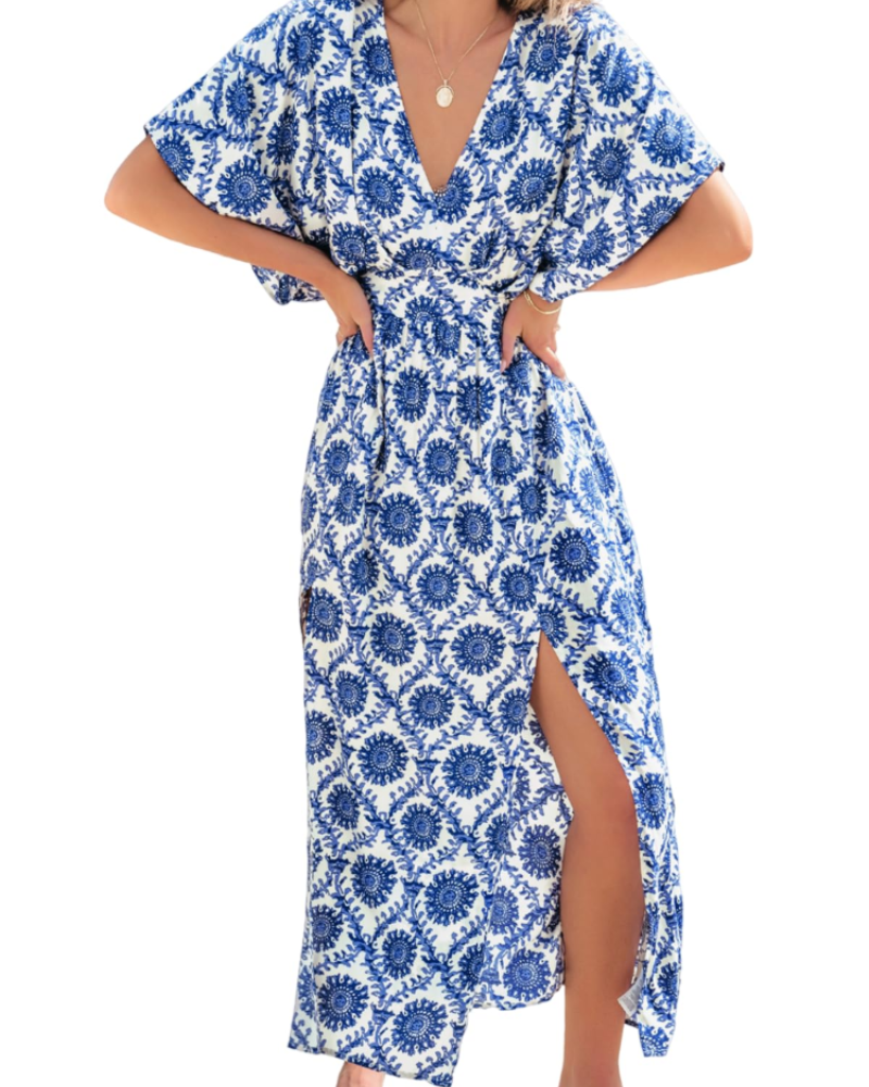 Juliet Vestido Maxi Boho Mujer – Manga Kimono, Cuello en V, Cintura Alta y Abertura