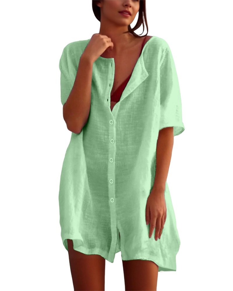 Clara Vestido Playero Mujer – Túnica Ligera, Cuello Redondo y Aberturas Laterales
