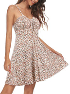 Ivy Vestido Mini Floral Mujer – Escote Corazón, Tirantes Finos y Cordón Ajustable