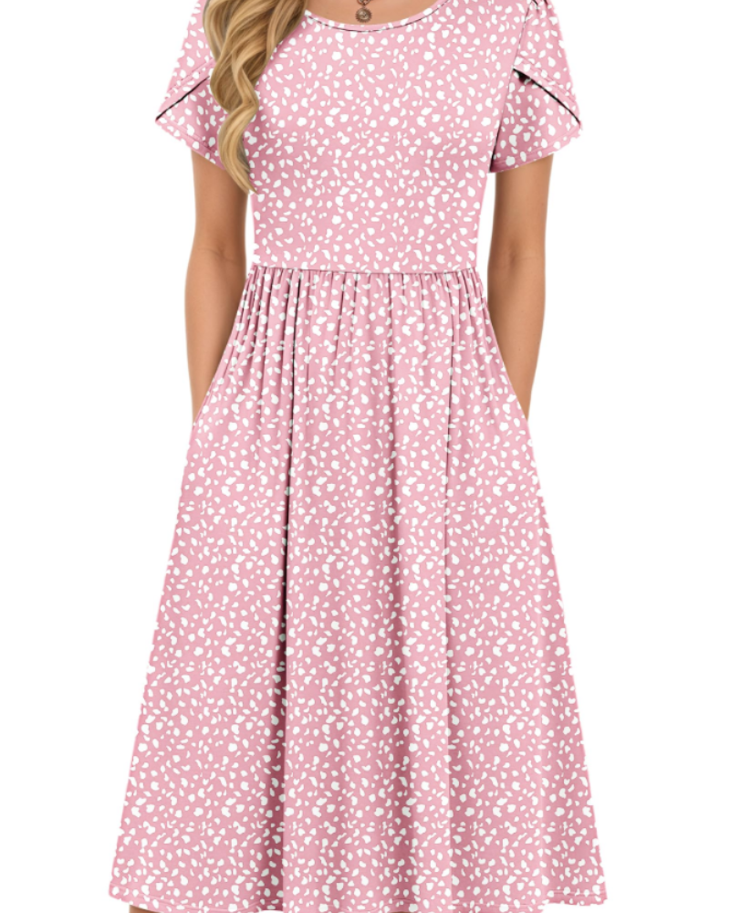 Isabelle Vestido Midi Verano Mujer – Cintura Elástica, Mangas Pétalo y Bolsillos