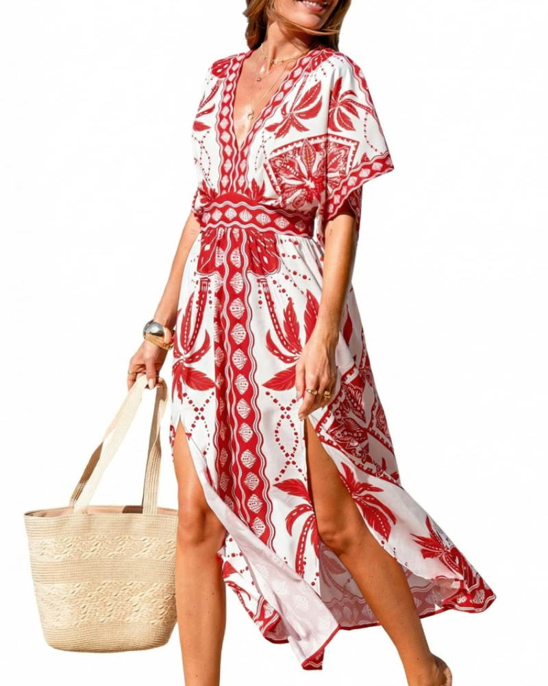 Juliet Vestido Maxi Boho Mujer – Manga Kimono, Cuello en V, Cintura Alta y Abertura