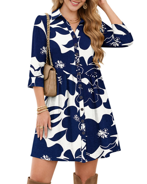 Avery Women’s Shirt Dress – V-Neck, Empire Waist, Pockets and Buttons