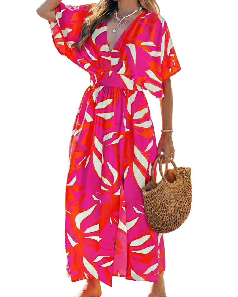 Juliet Vestido Maxi Boho Mujer – Manga Kimono, Cuello en V, Cintura Alta y Abertura