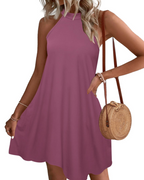 Bianca Robe Mini Halter Femme – Dos Nu, Poches et Coupe Ligne A