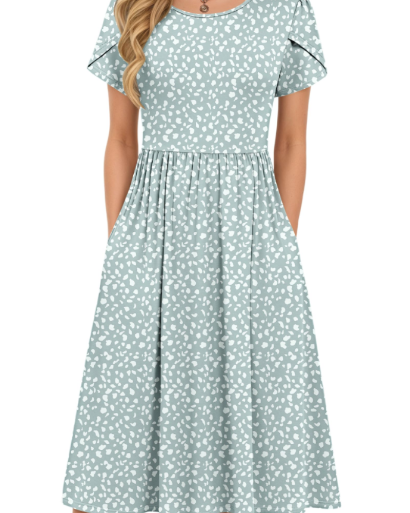 Isabelle Vestido Midi Verano Mujer – Cintura Elástica, Mangas Pétalo y Bolsillos