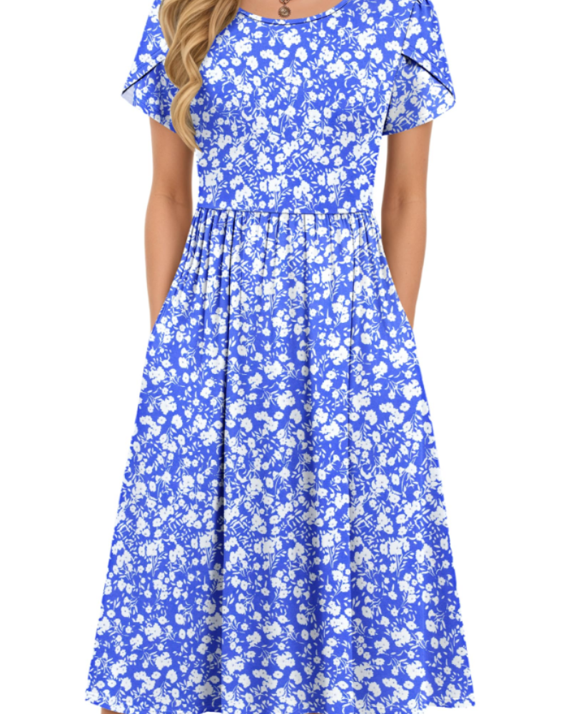 Isabelle Vestido Midi Verano Mujer – Cintura Elástica, Mangas Pétalo y Bolsillos