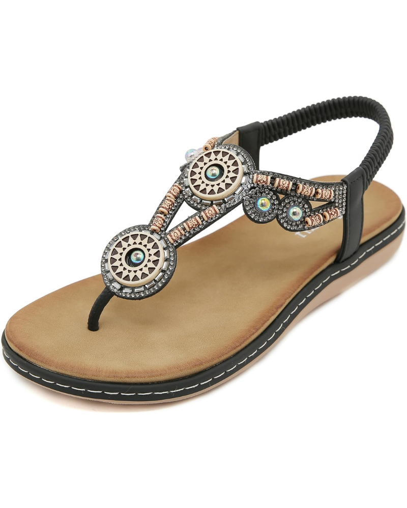 Victoria Sandalias Mujer Bohemias – Flor Pedrería, Acolchadas y Antideslizantes
